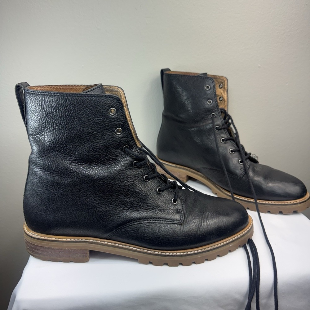 Madewell Black Leather Lace-Up Combat Boots with Tan Sole